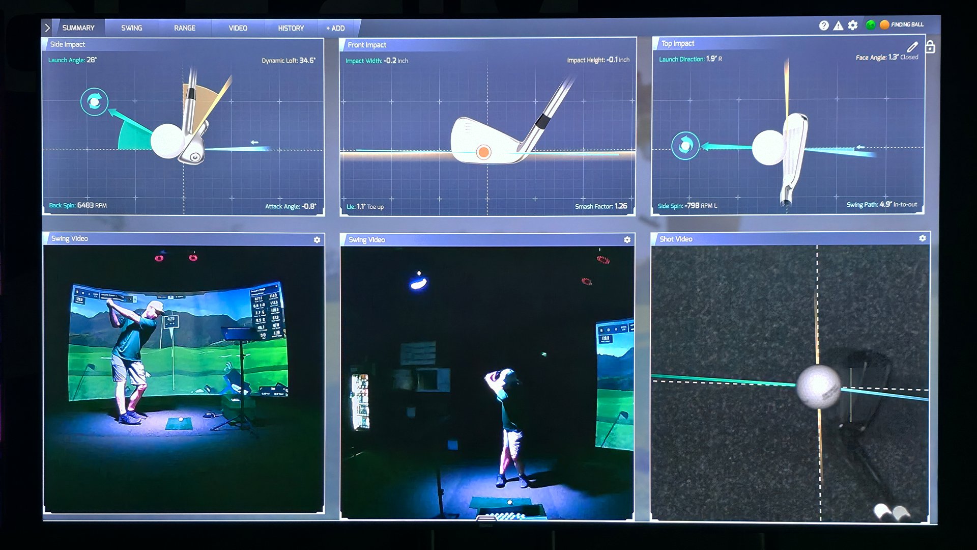 Launch monitor swing data and impact analysis at Detroit Golf Sim Madison Heights